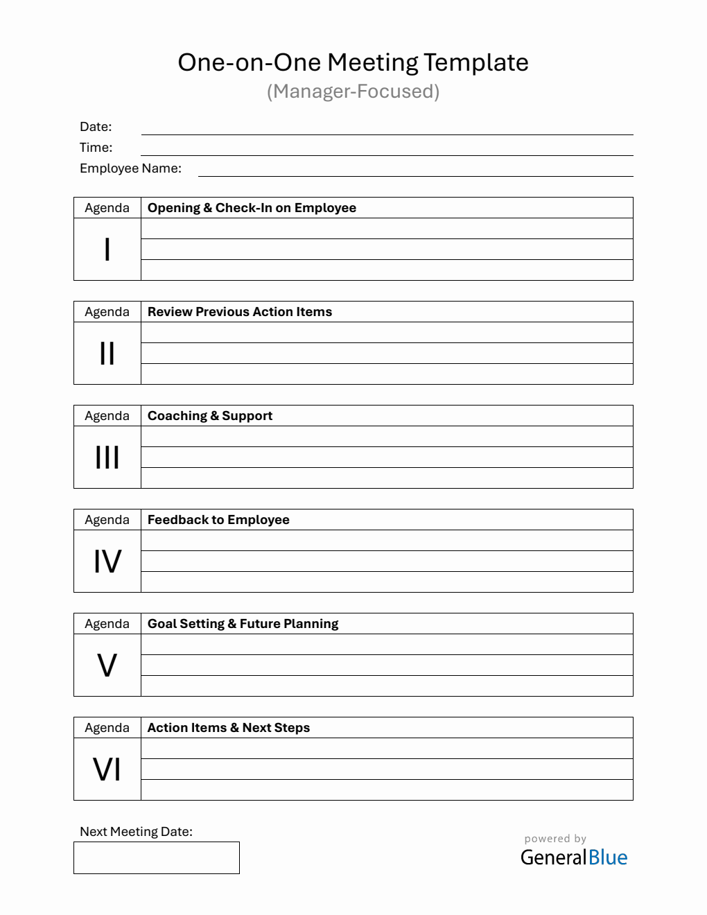  1-on-1 Meeting with Manager Template (PDF)