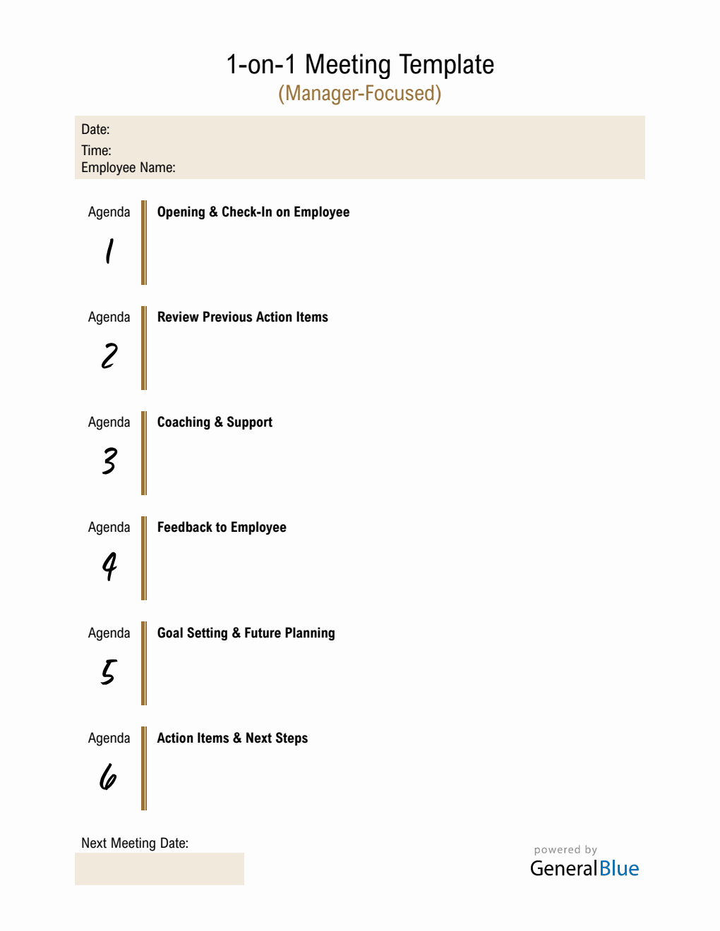 Free 1-on-1 Meeting with Manager Template (PDF)