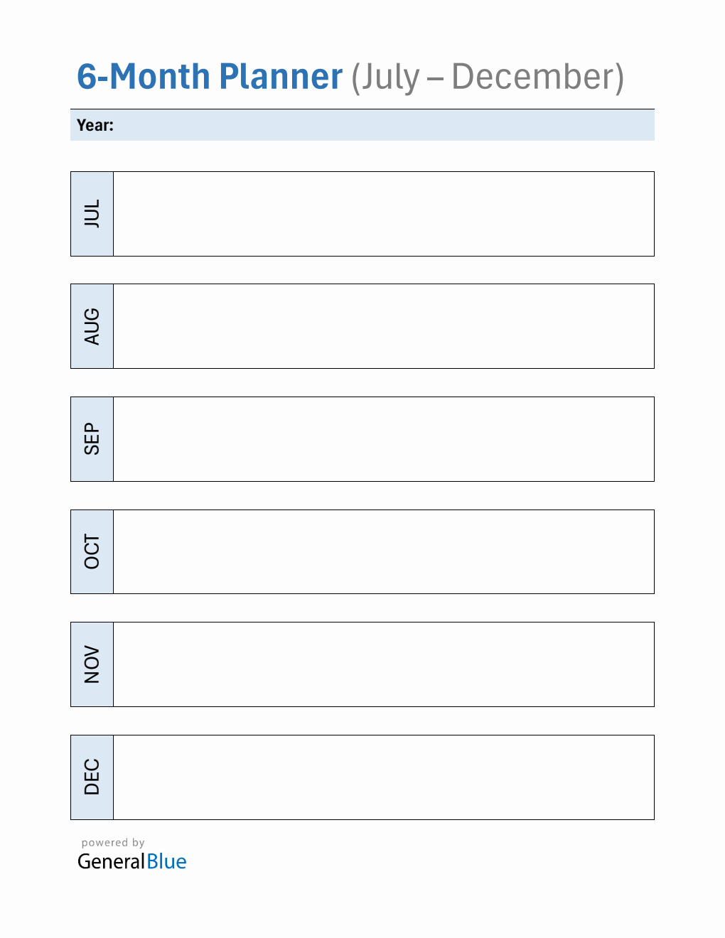 6-Month Planner Template - Download in Word (July To December)