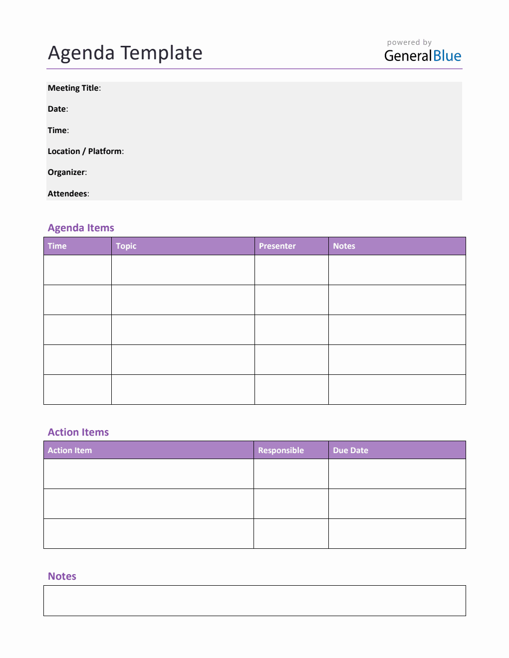 Editable Agenda Template in PDF