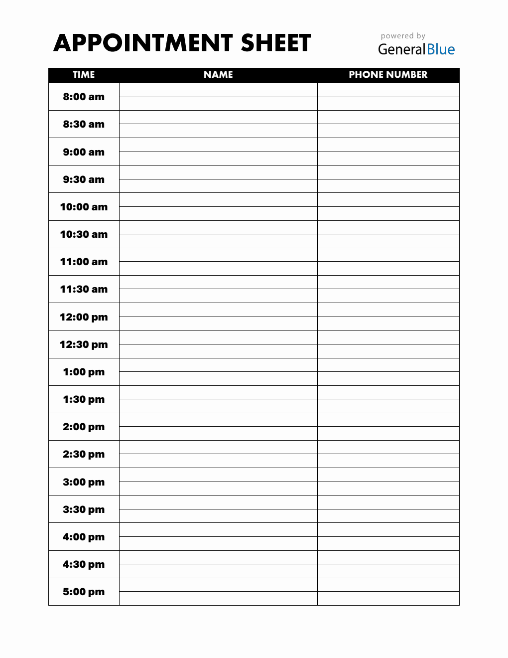 Free Classic Appointment Sheet PDF (30-Minute Interval Schedules)