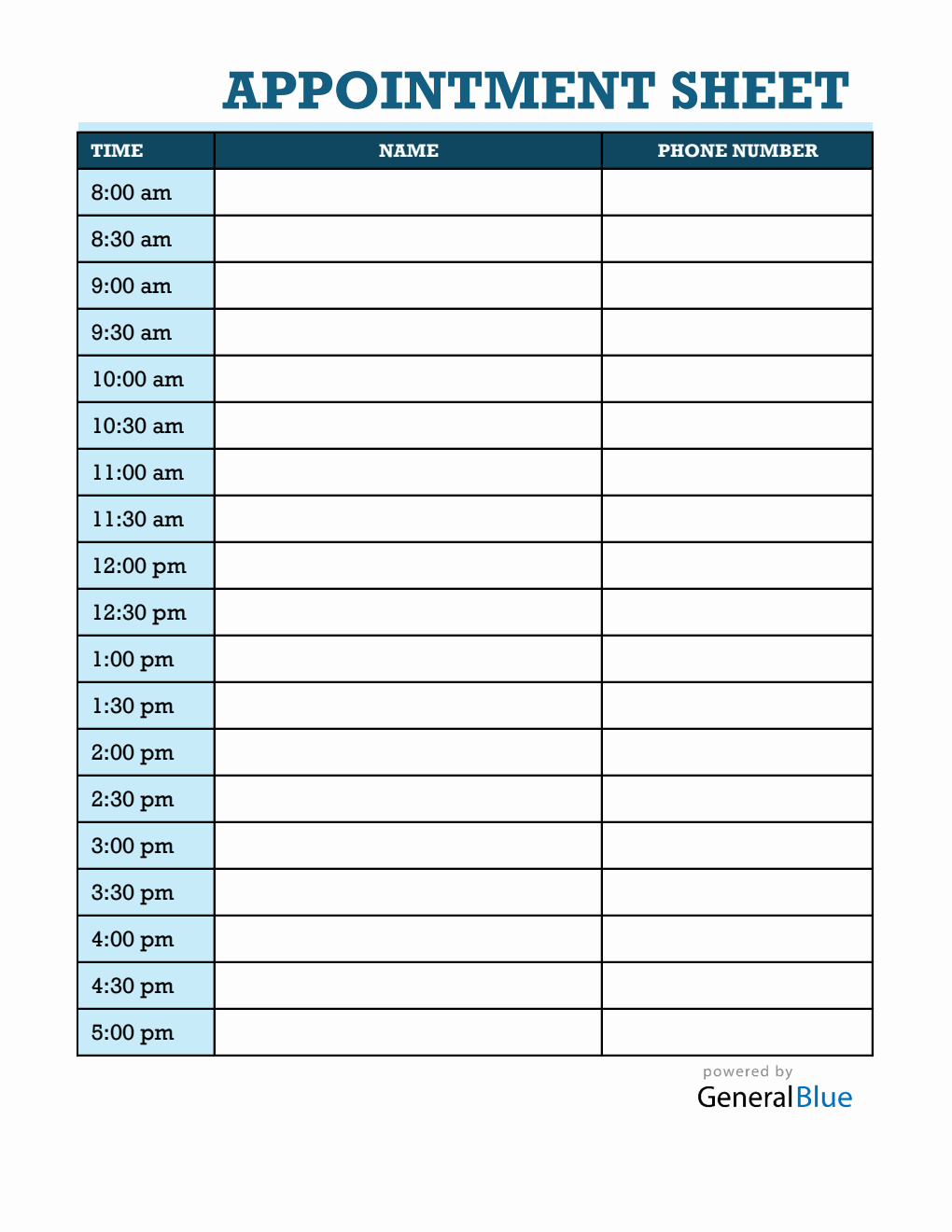 Editable Appointment Planner (30-Minute Interval) in Excel
