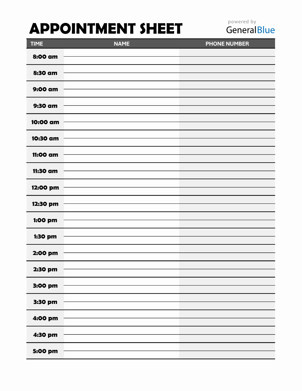 Simple Appointment Planner (30-Minute Interval) in Excel