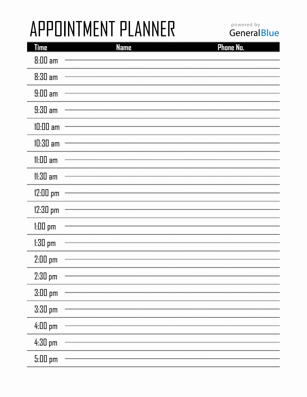  Appointment Planner (30-Minute Interval) in Excel