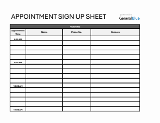 Free Appointment Sheet in Excel Format (1 Hour Interval)