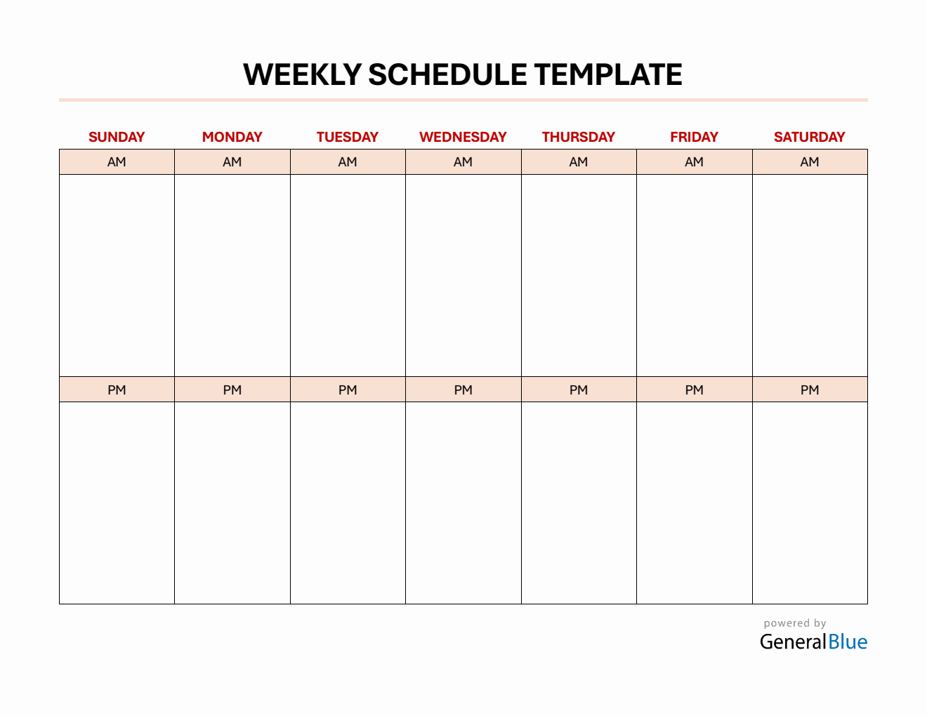 At-A-Glance Weekly Calendar  in Word (AM-PM Layout)