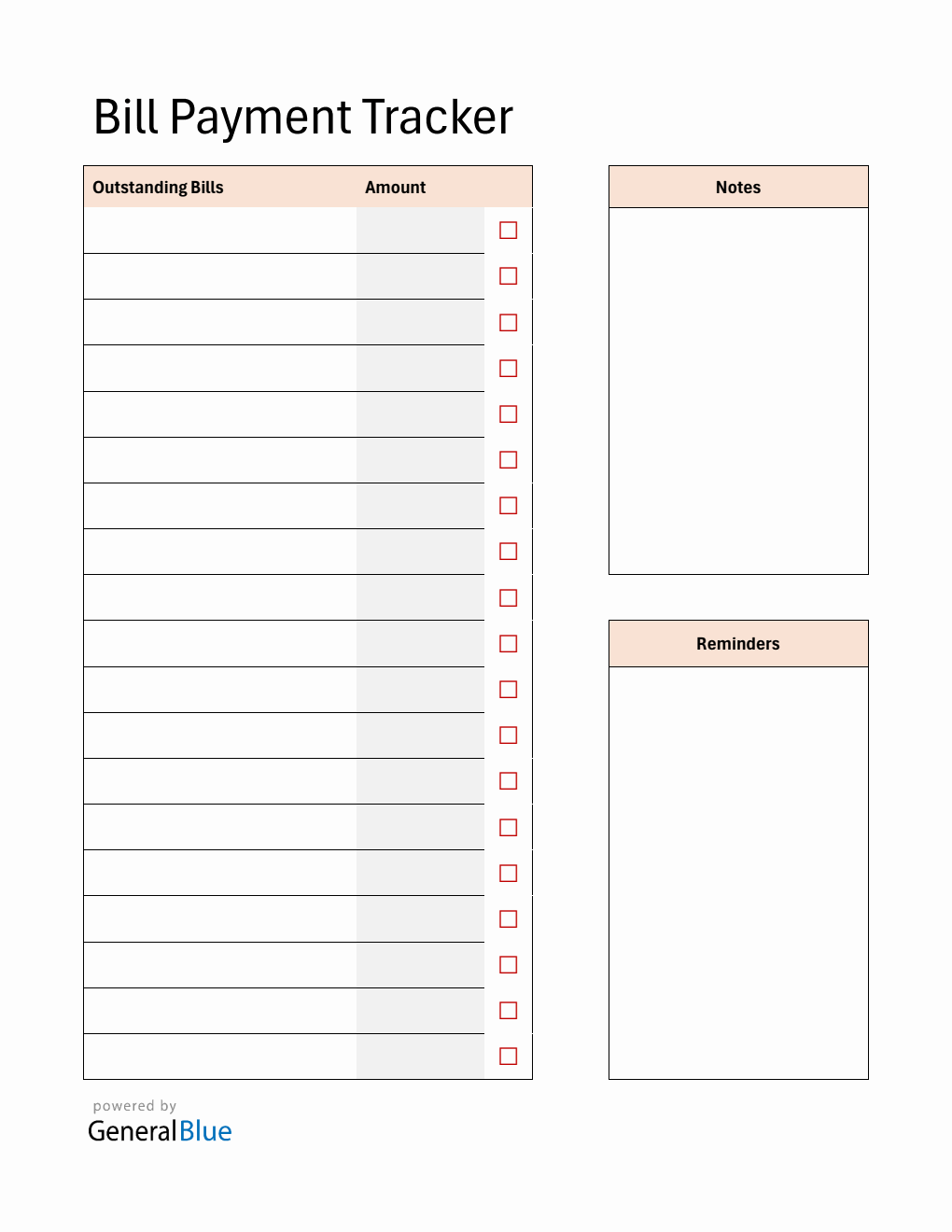 Editable Bill Payment Tracker in Word