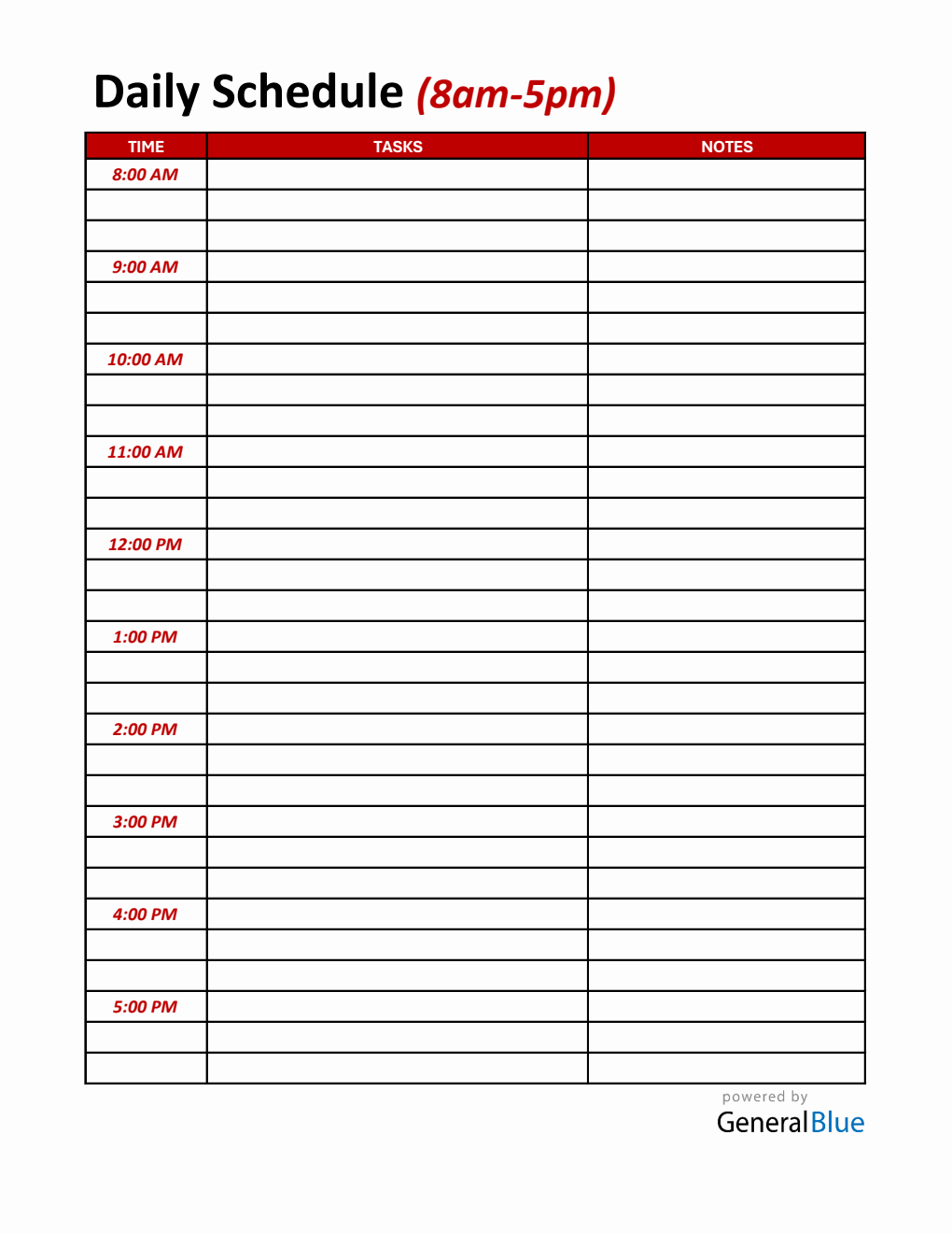 Daily Schedule Template Excel with Time Slots (8Am To 5Pm)
