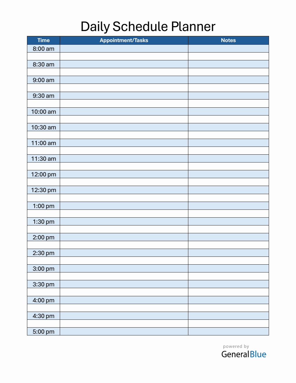 30 Minute Interval Daily Schedule Template PDF