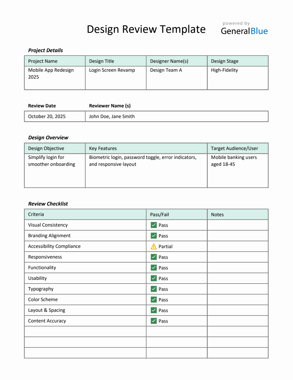 Editable Design Review Template - Free Excel Download
