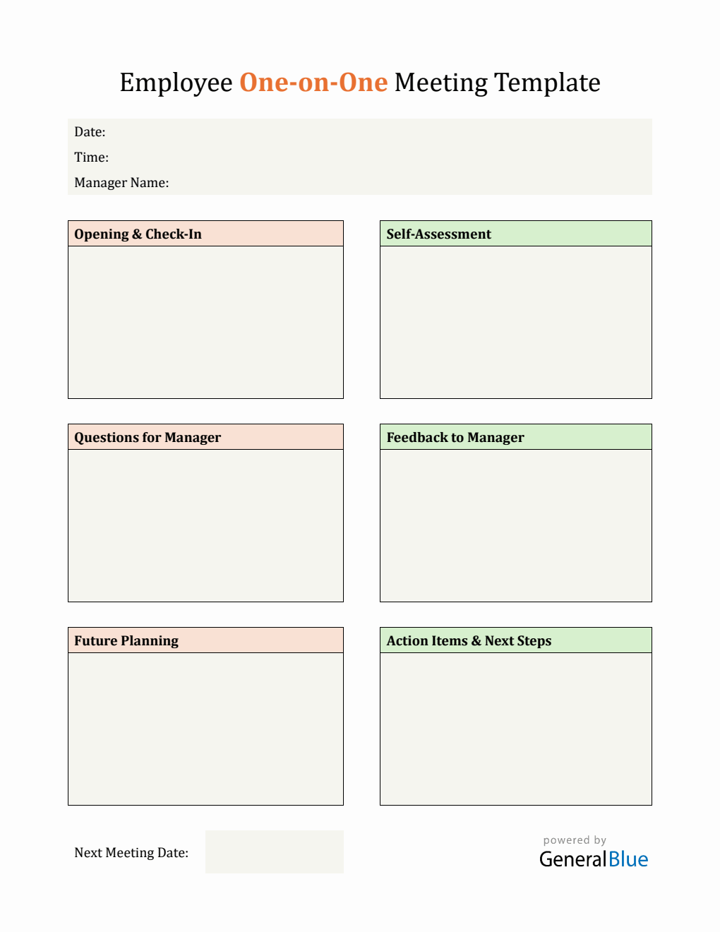 Downloadable Employee One-on-One Meeting Template Word