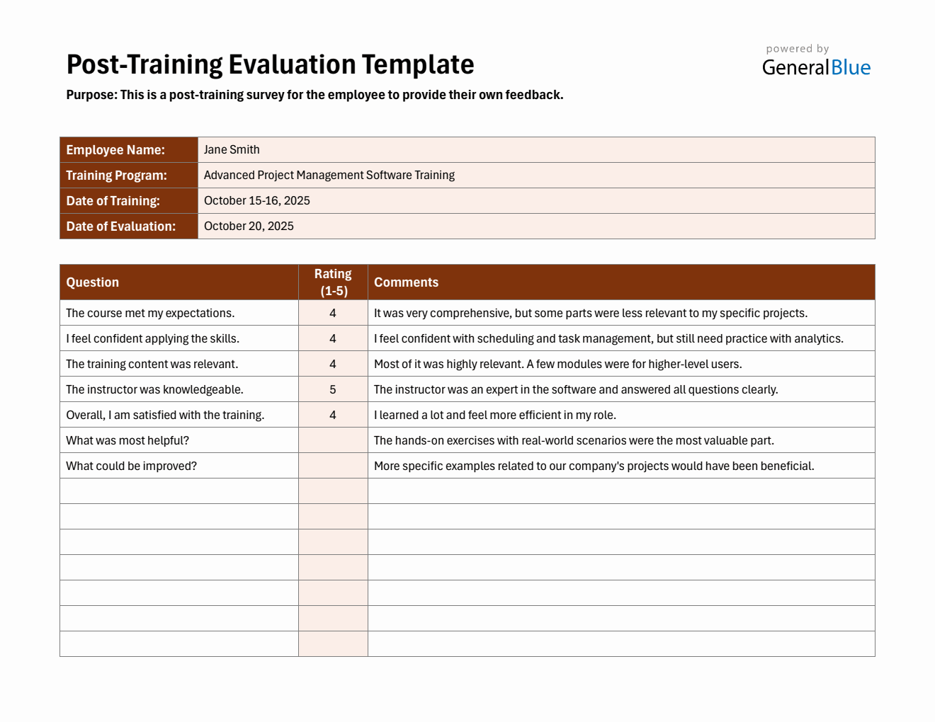 Free Employee Post-Training Evaluation Form Downloadable in Word