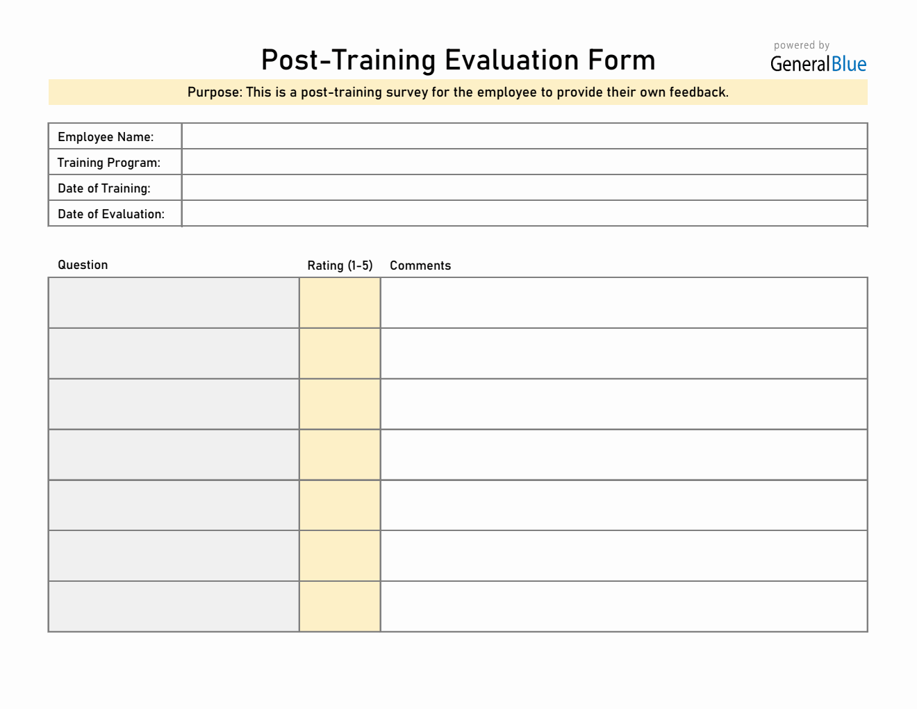 Free Employee Post-Training Evaluation Form  in Excel