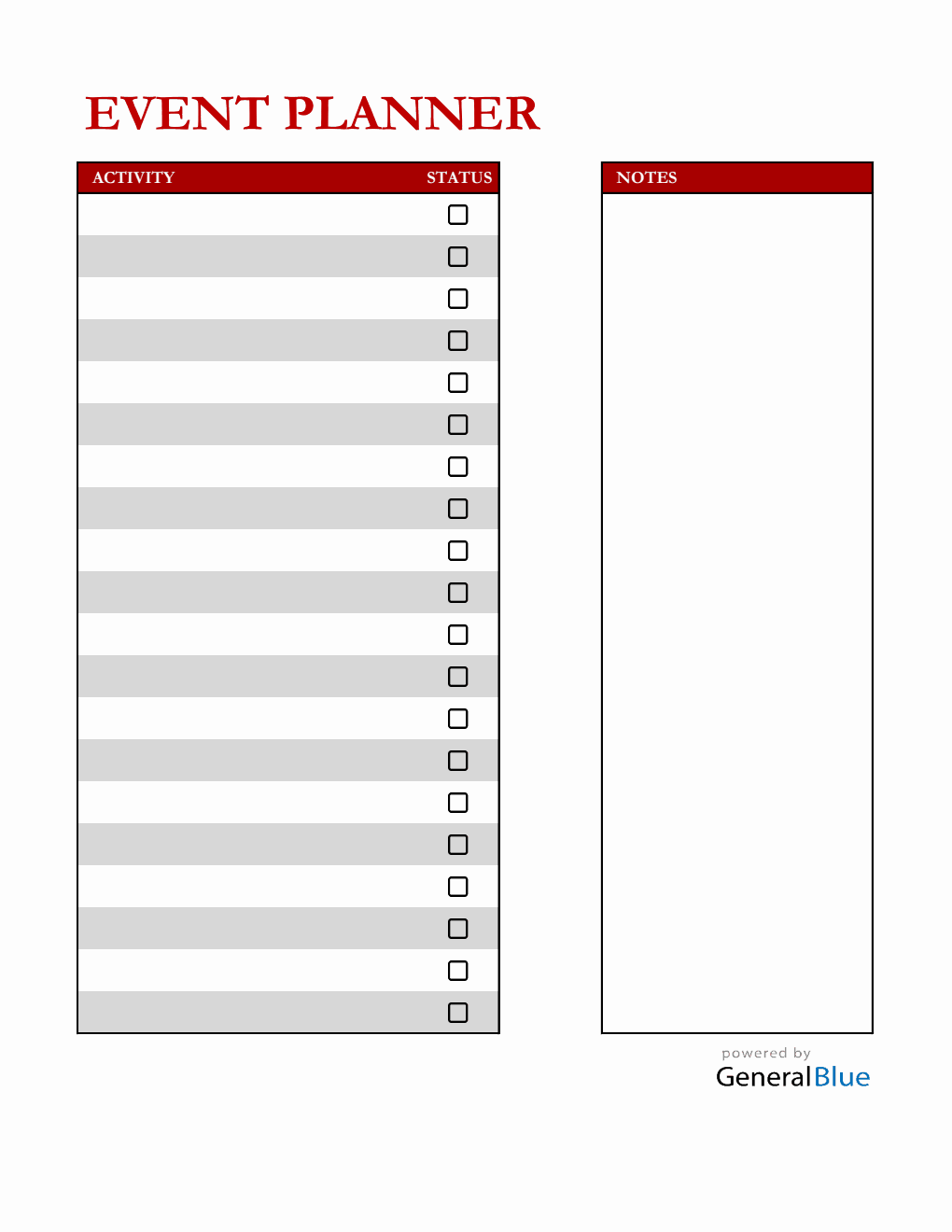 Free Event Planner - Simple Excel Template