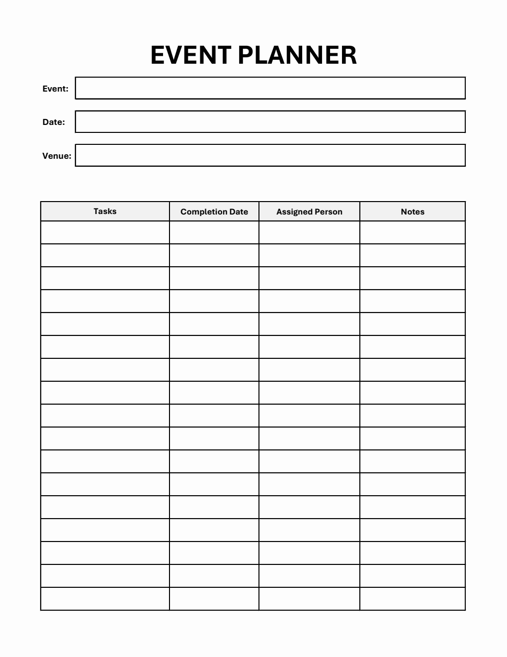 Printable Event Planning Template - Free Excel Download