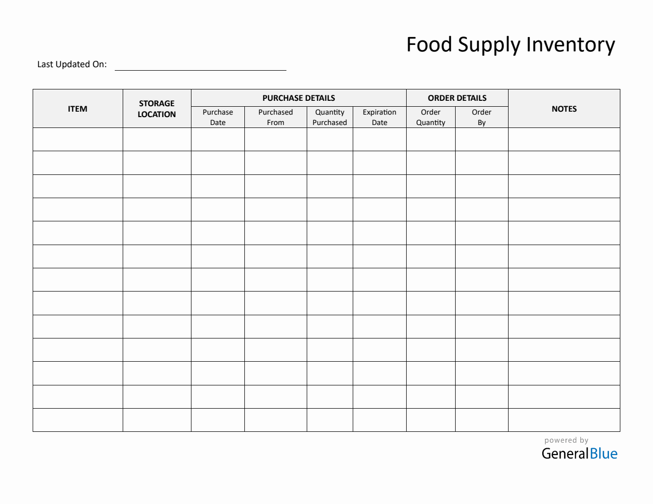 Printable Food Supply Inventory Sheet (Word)