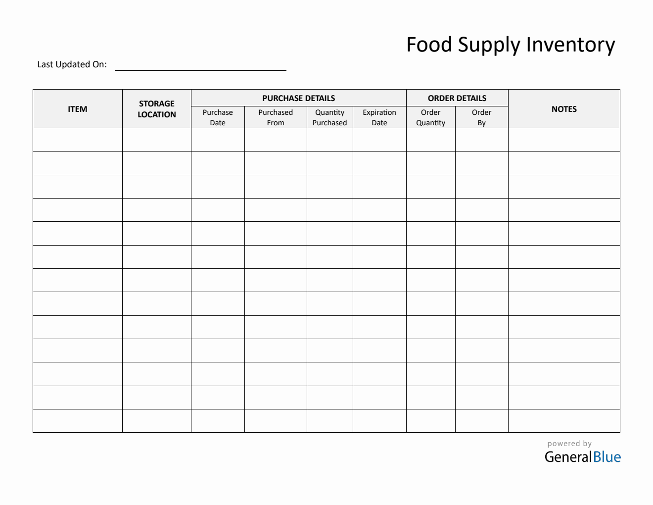 Printable Food Supply Inventory Sheet (PDF)