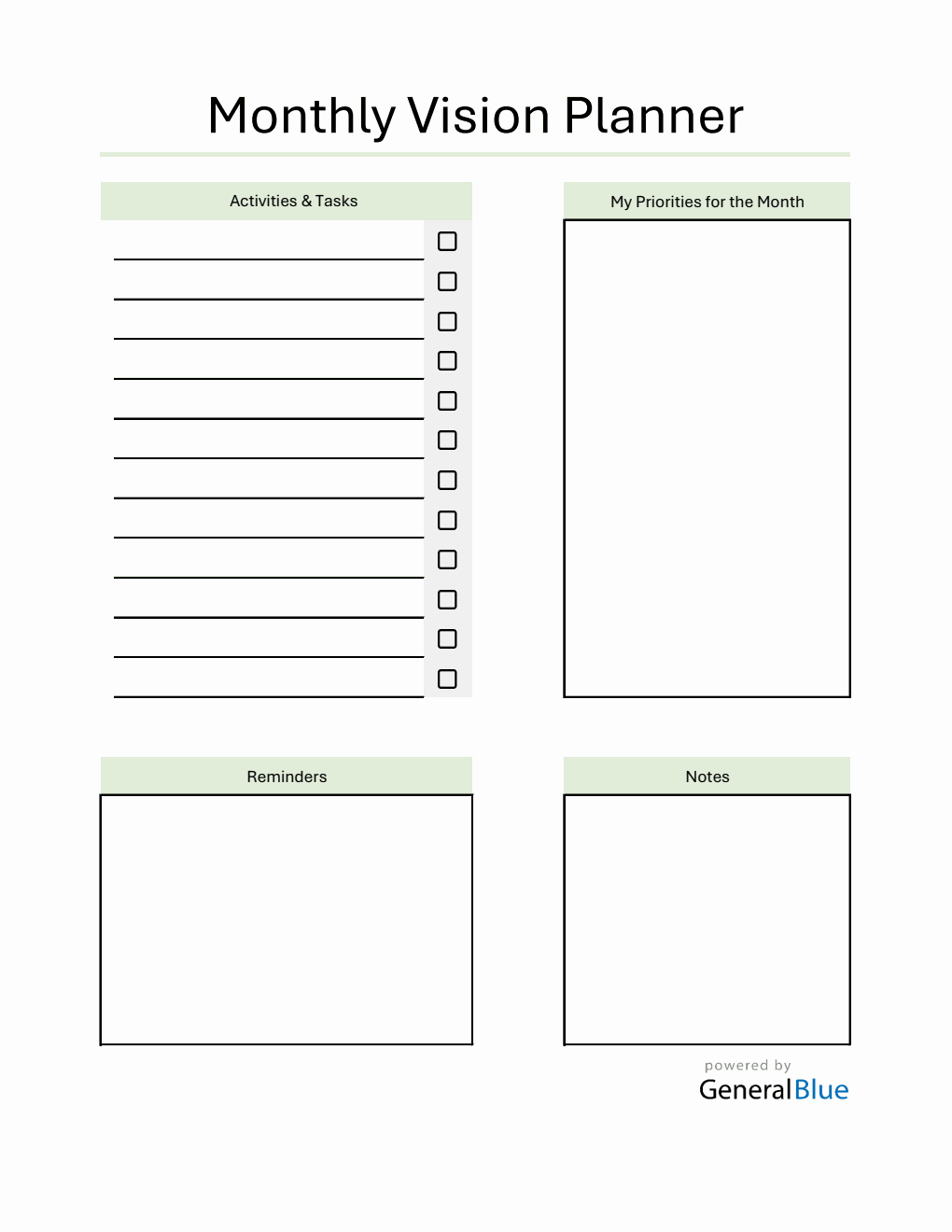 Free Monthly Planner Template Excel (Basic)