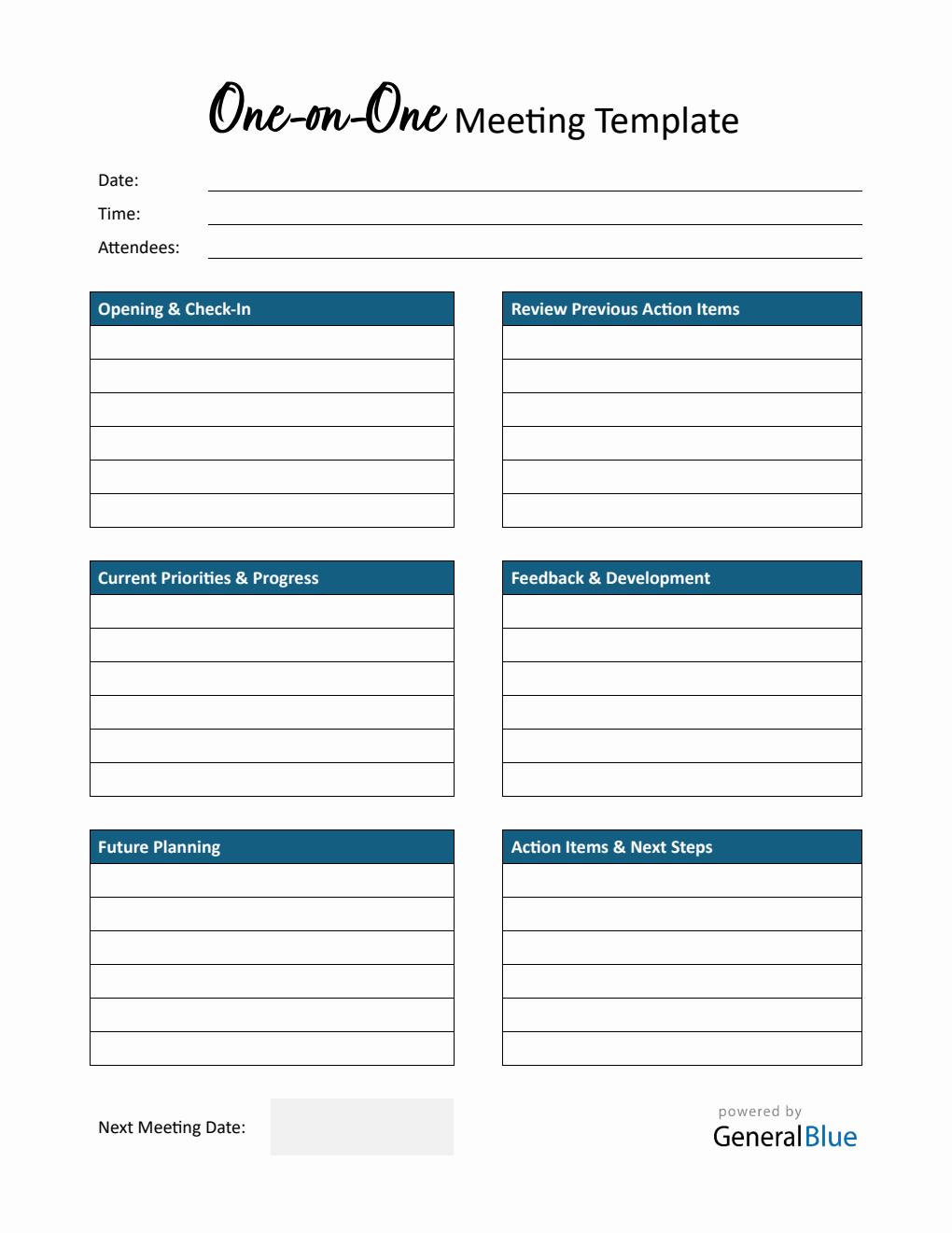 One-on-One Meeting Template PDF (Customizable)