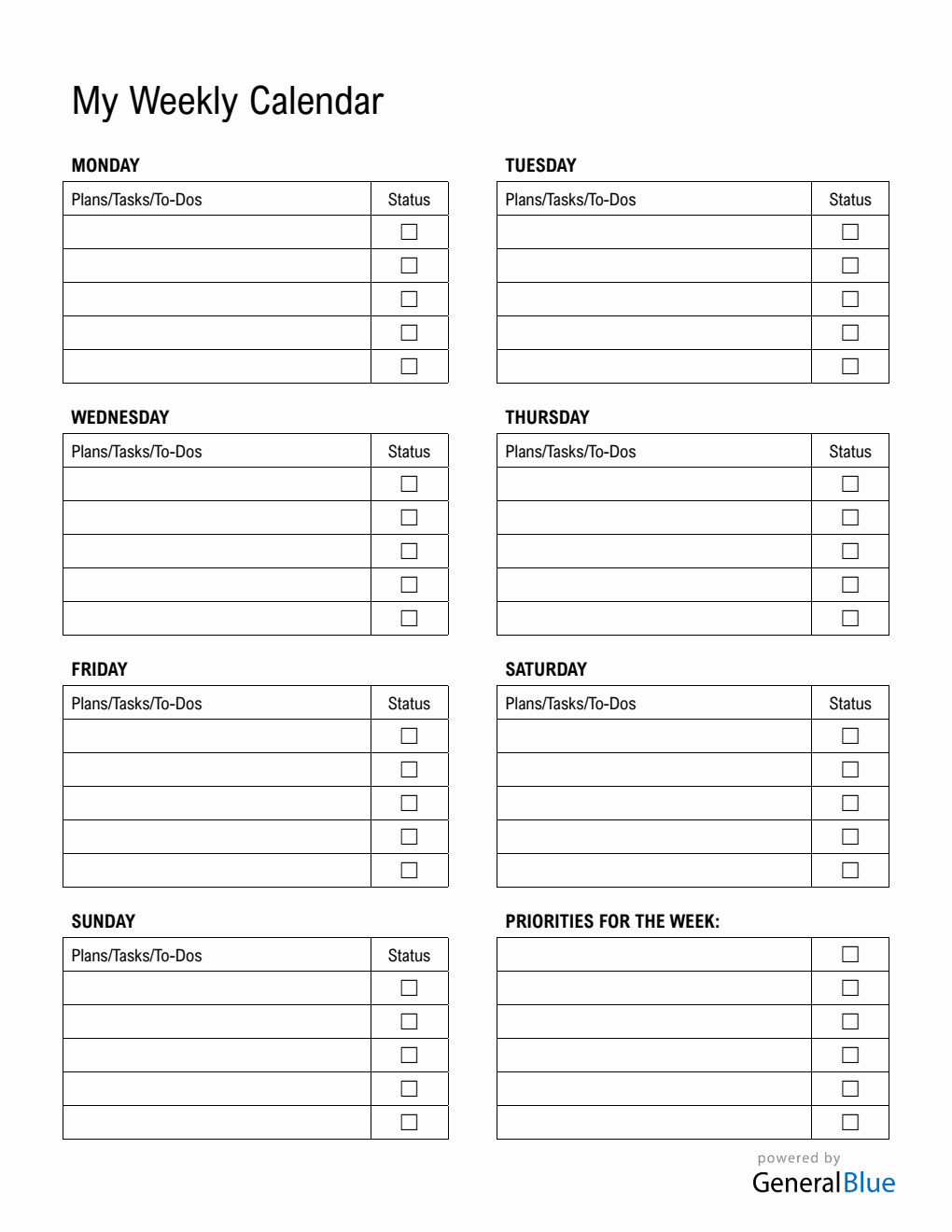 Weekly Checklist Template in Word Format - Free To Print