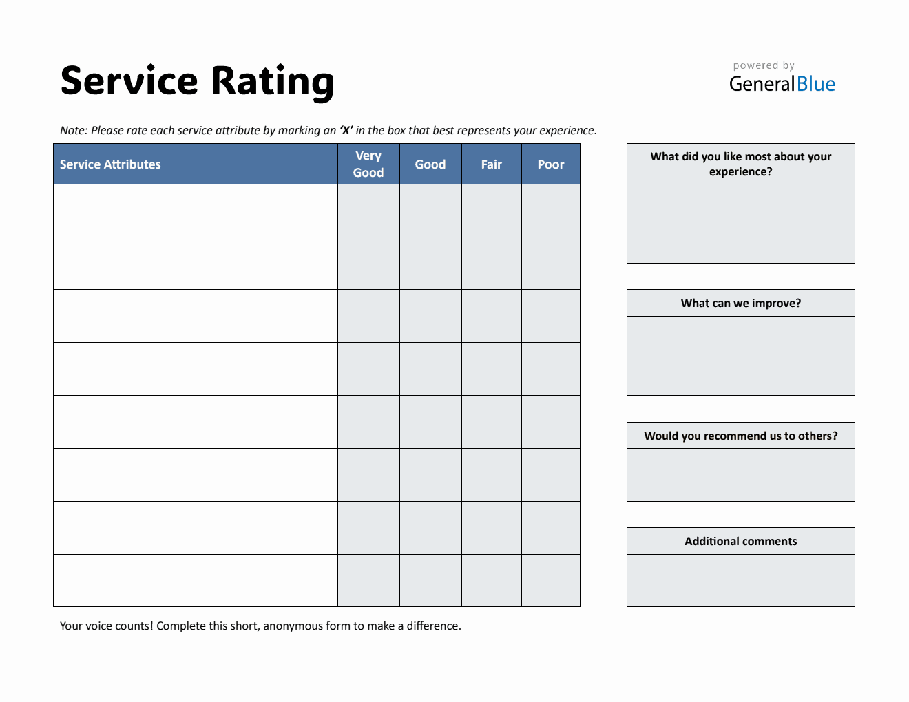 Service Review Template Word - Downloadable