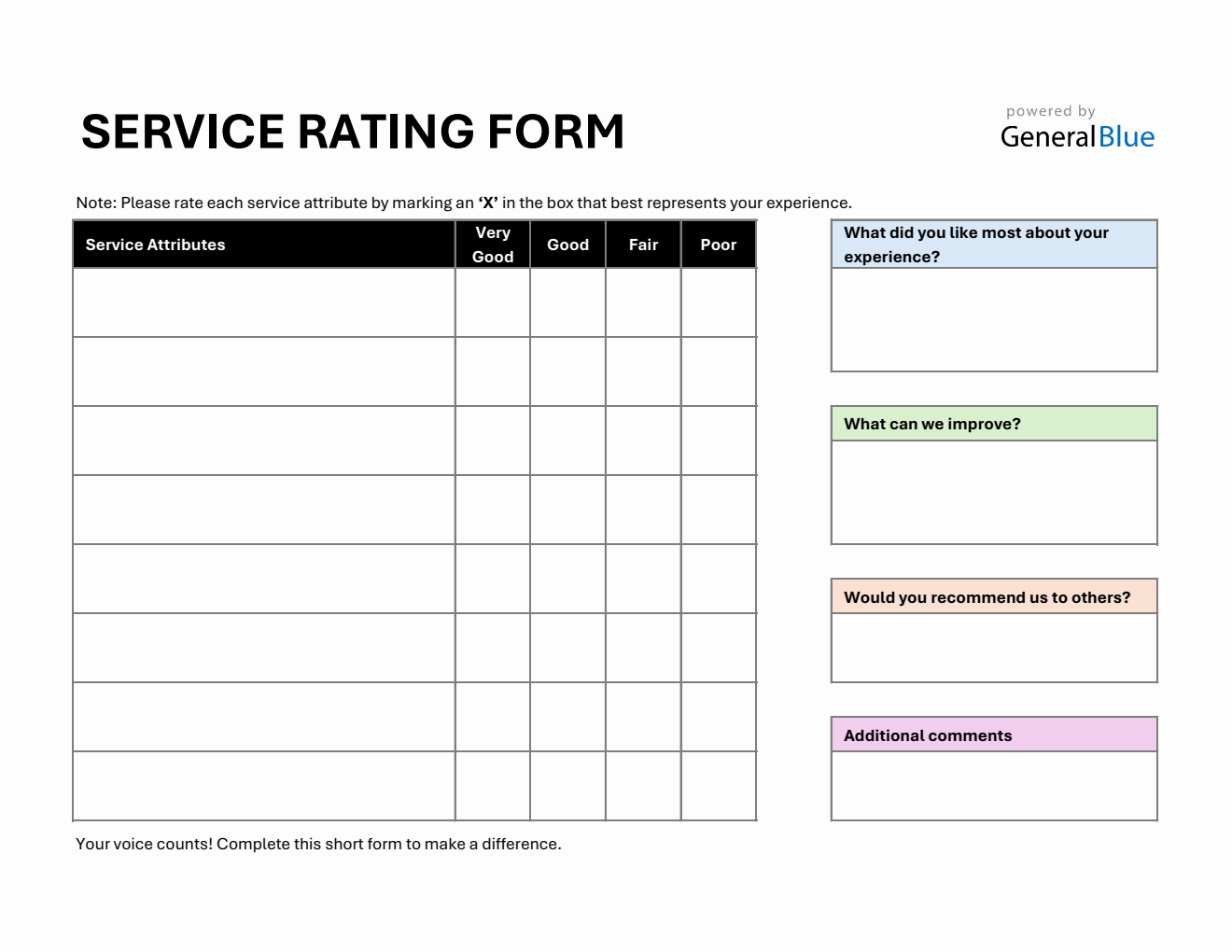 Service Rating Form in Excel (Customizable)
