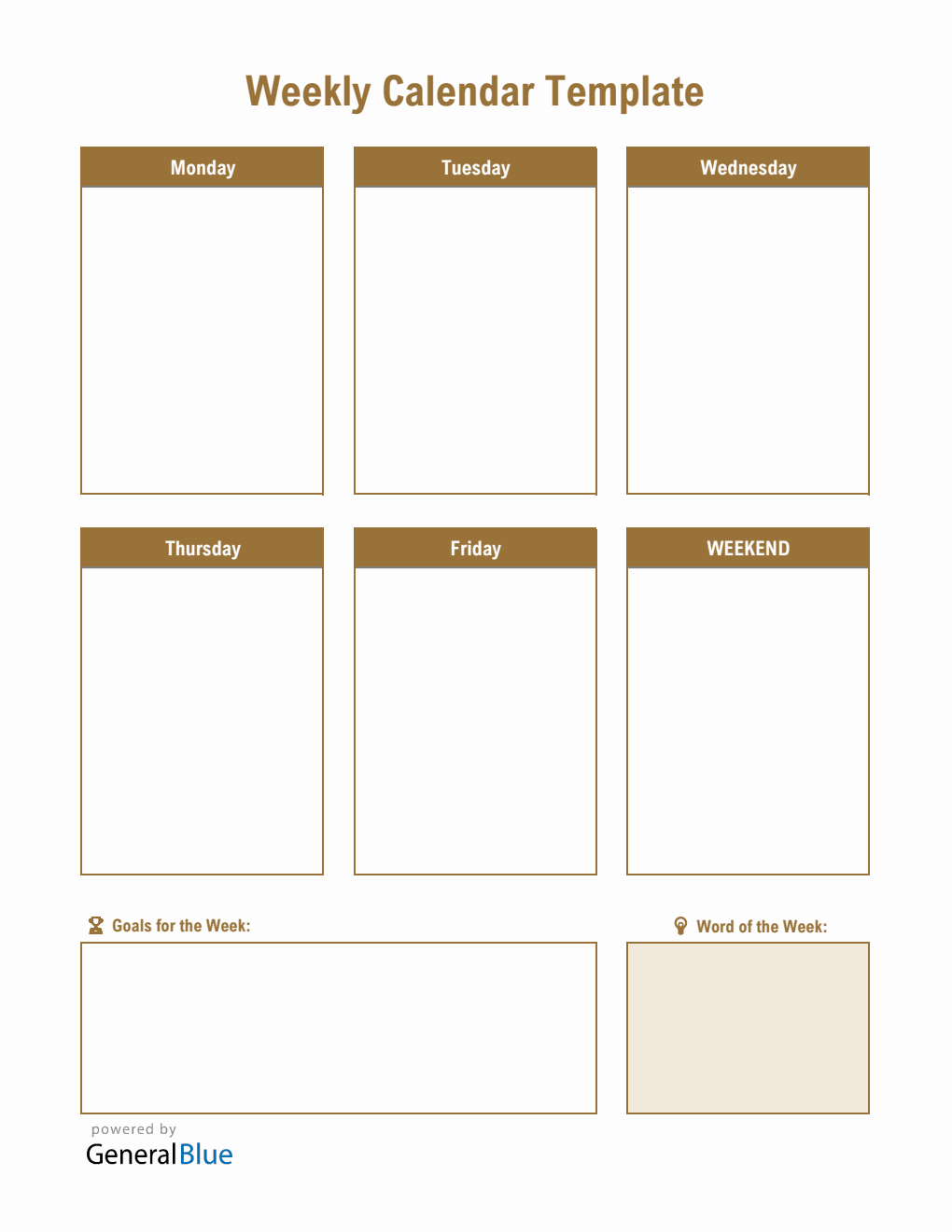 Fillable Weekly Calendar Template in PDF Format