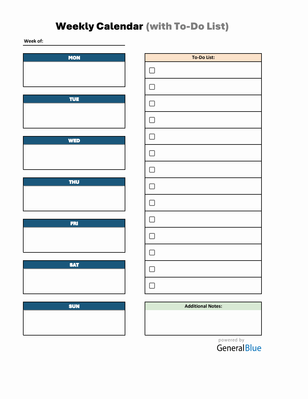 Downloadable Weekly Calendar with To-Do List - Free Excel Spreadsheet