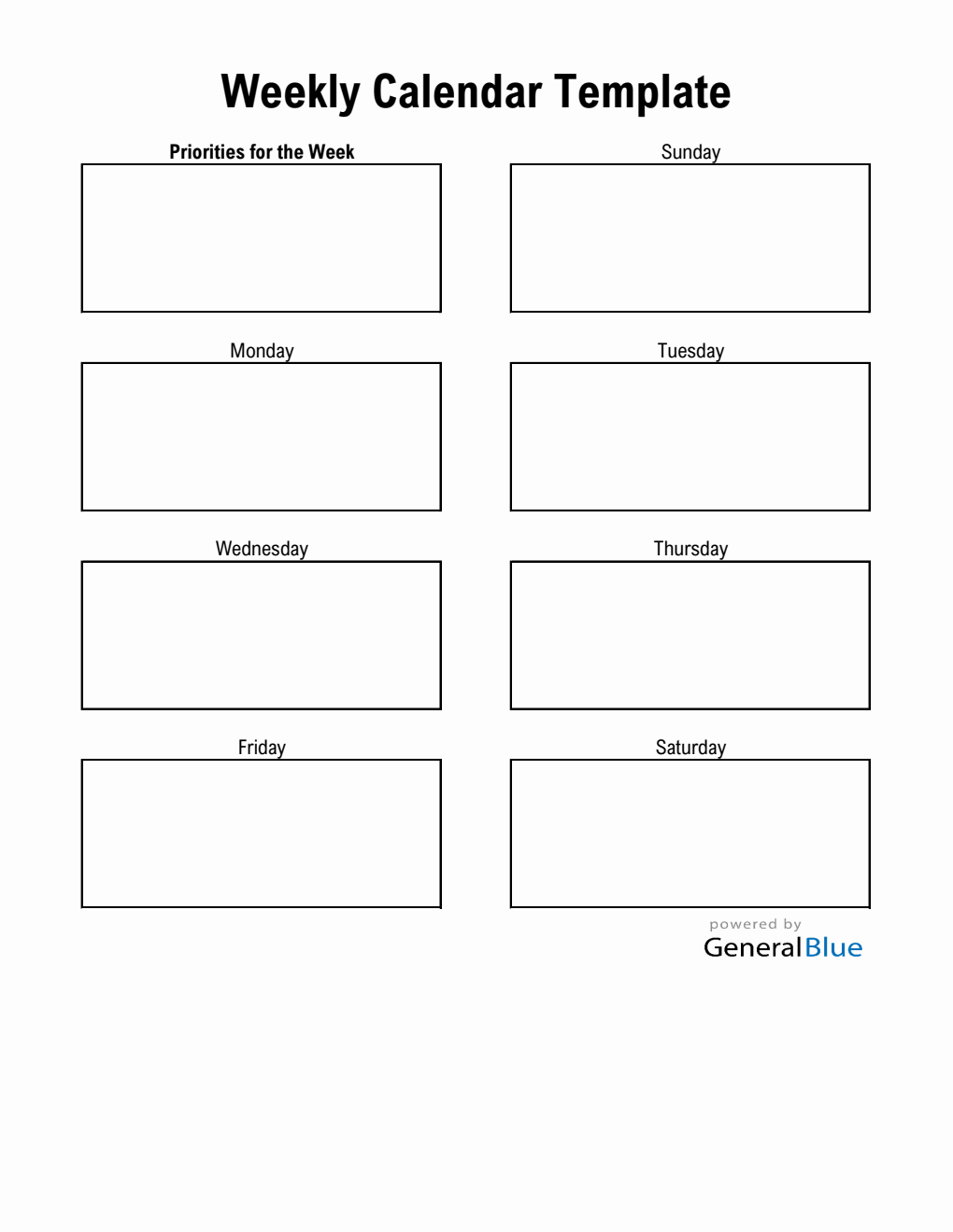 Printable Weekly Calendar Excel