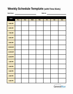 Weekly Planner with Time Slots (5Am To 5Pm) - Free Word Download