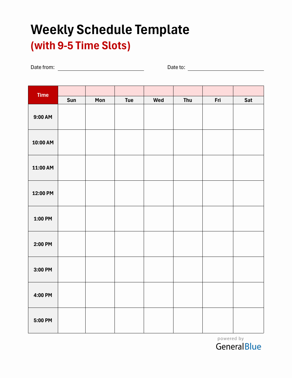 Weekly Planner with Time Slots (9Am To 5Pm) - Free PDF Download