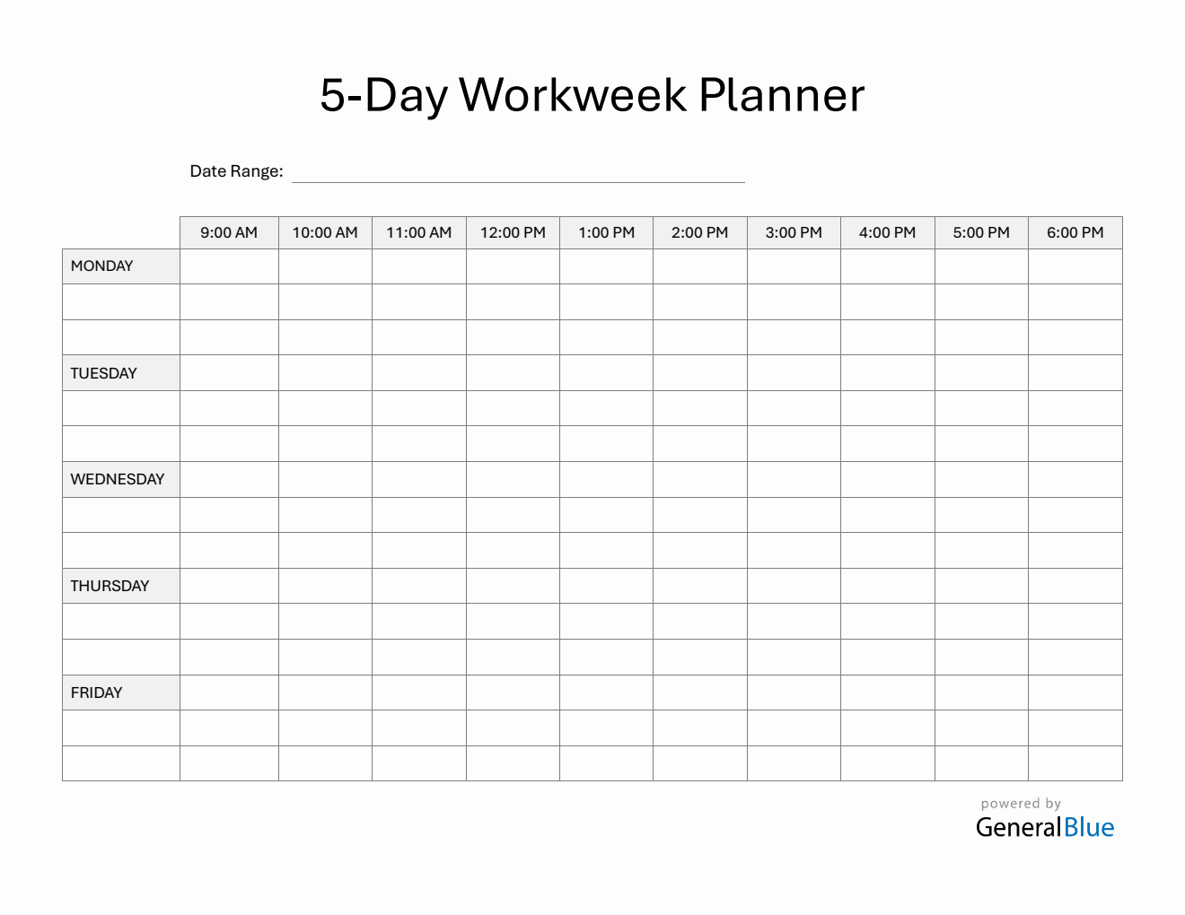 Weekly Schedule Template Word (9Am To 6Pm)