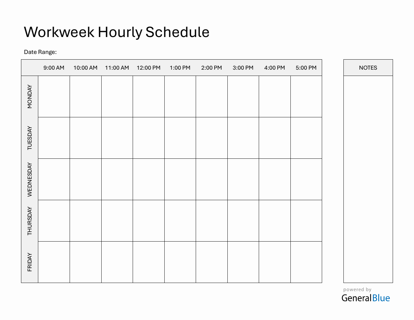 Monday-Friday Weekly Planner in Microsoft Word (9 To 5 With Notes Schedule)