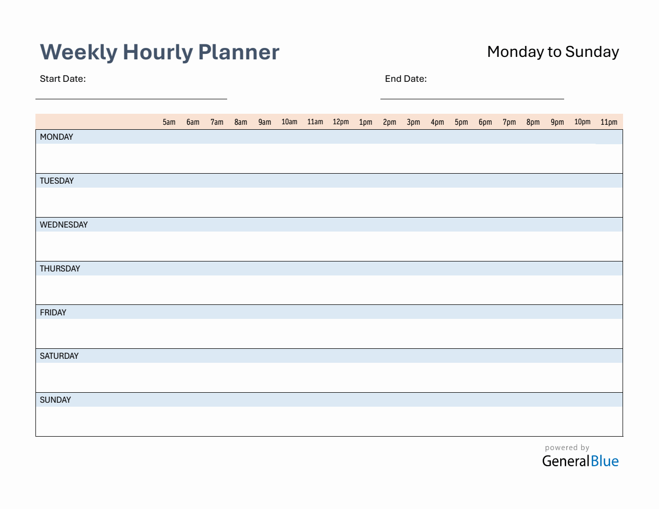 Weekly Schedule Template Word (5Am To 11Pm)
